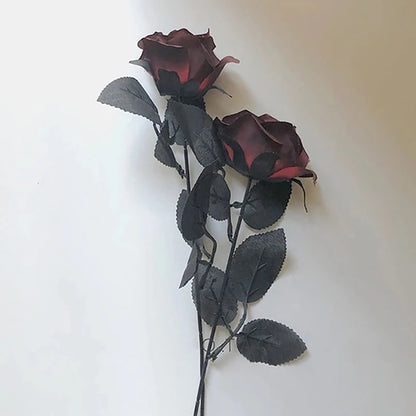 1Pcs Gothic Black Artificial Silk Rose Bouquet Halloween Branch Home Simulation Rose Fake Flower DIY Wedding Party Decor