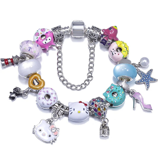 New Trendy Cartoon Anime Charm Beads Pendant With Snake Chain Fashion Bracelet For Women Children Girlfriend Jewelry Gift