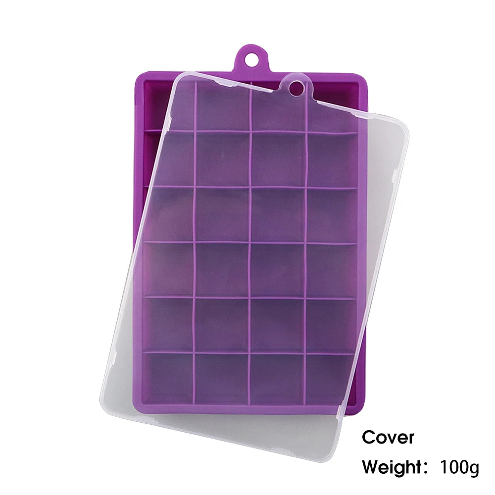 With Lid /No Lid 24-hole Silicone Ice Tray Square Box Auxiliary Food Puree Cheese Jelly Mold Bar Kitchen Tool Cocktail Cube