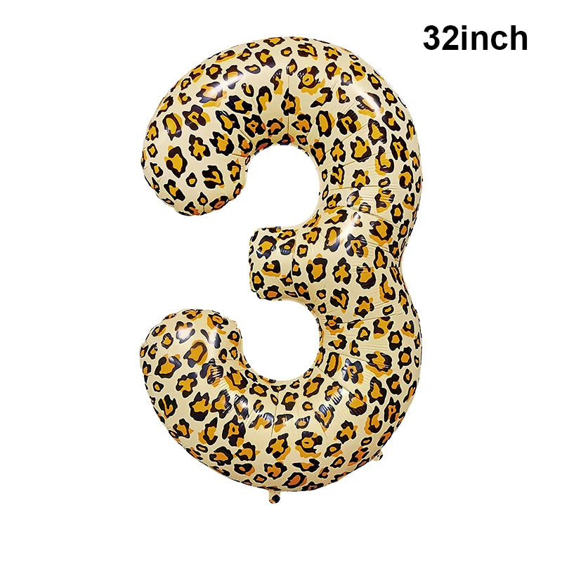 32Inch Leopard Cheetah Big Helium Foil Balloons Leopard Number 0-9 Balloons Kids Jungle Safari Animal Birthday Party Decorations