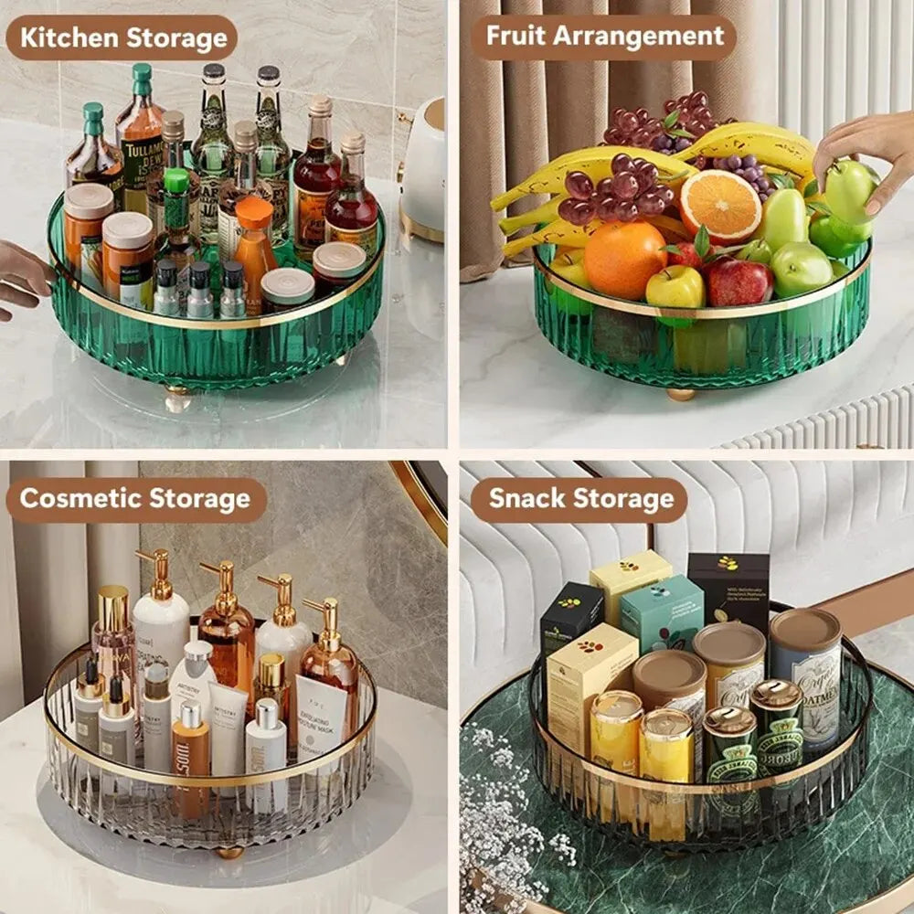 Rotating Tray Spice Rack Pantry Cabinet Turntable With Base Storage Bin Kitchen Organizer For Seasoning Cosmetic Storage Box