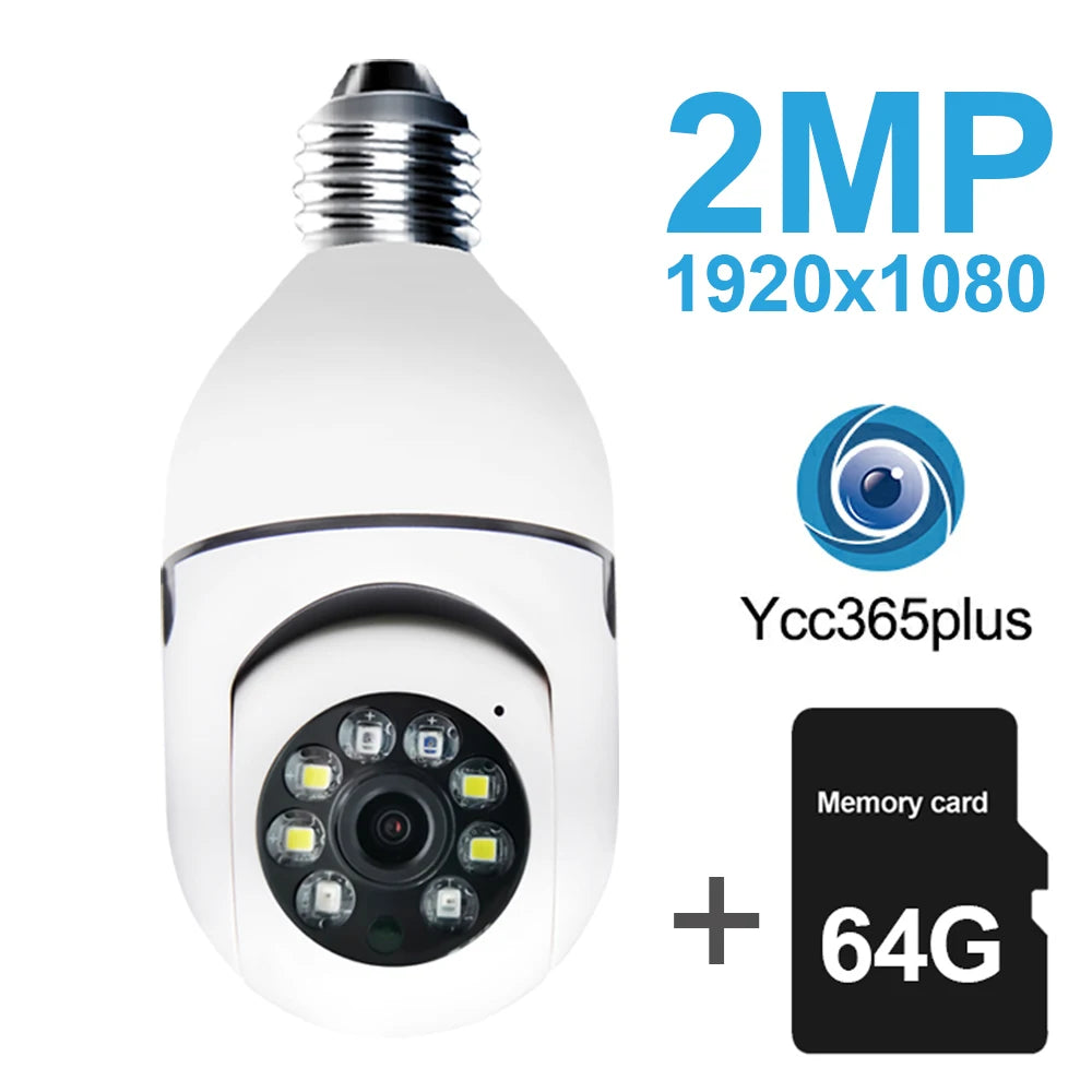 5MP Tuya Ycc365 E27 Bulb Surveillance Camera Wifi Night Vision Full Color Auto Human Track 4x Zoom Video Indoor Security Monitor