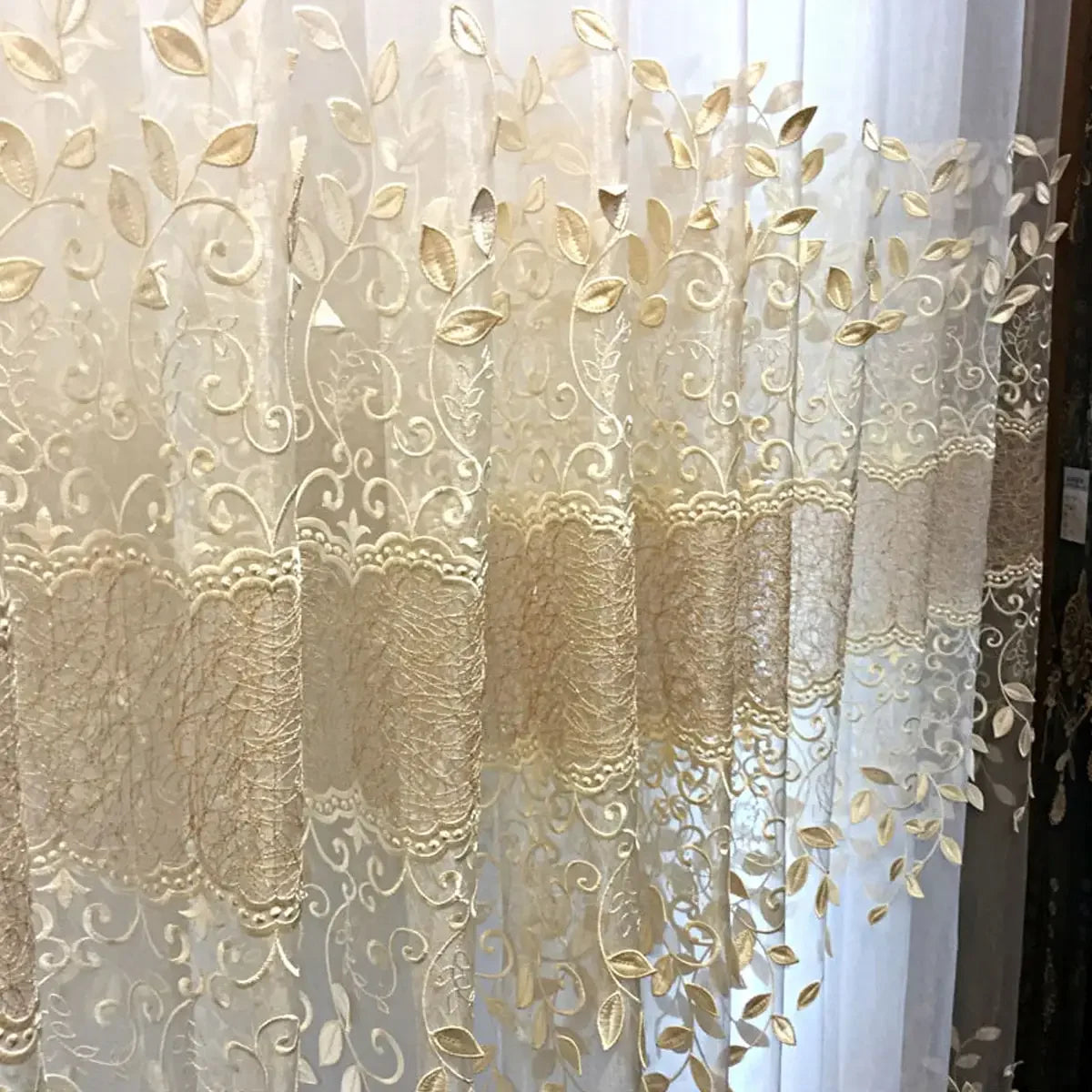 Curtains for Living Room Finished Window Curtains for Bedroom 1pc Embossed Leaf High Precision Embroidered Gauze