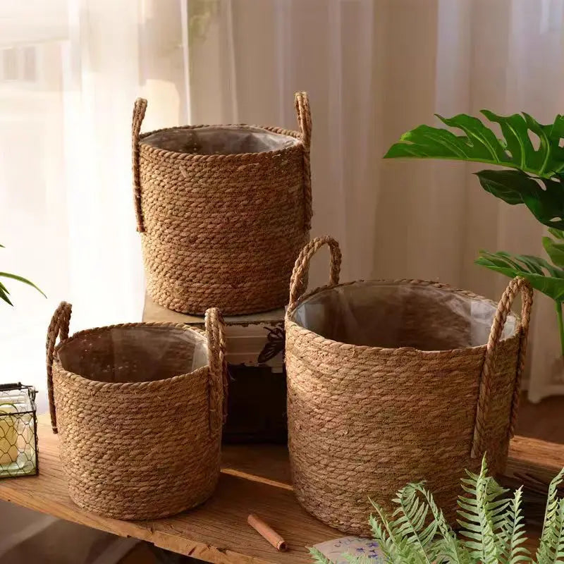 1 piece of straw flower basket, home decoration flower pot