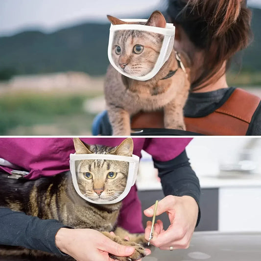 Breathable Clear Cat Muzzle Anti-Bite Grooming Cover Portable Head Hood Cover Cat Grooming Mouth Cover Adjustable Pet Supplies