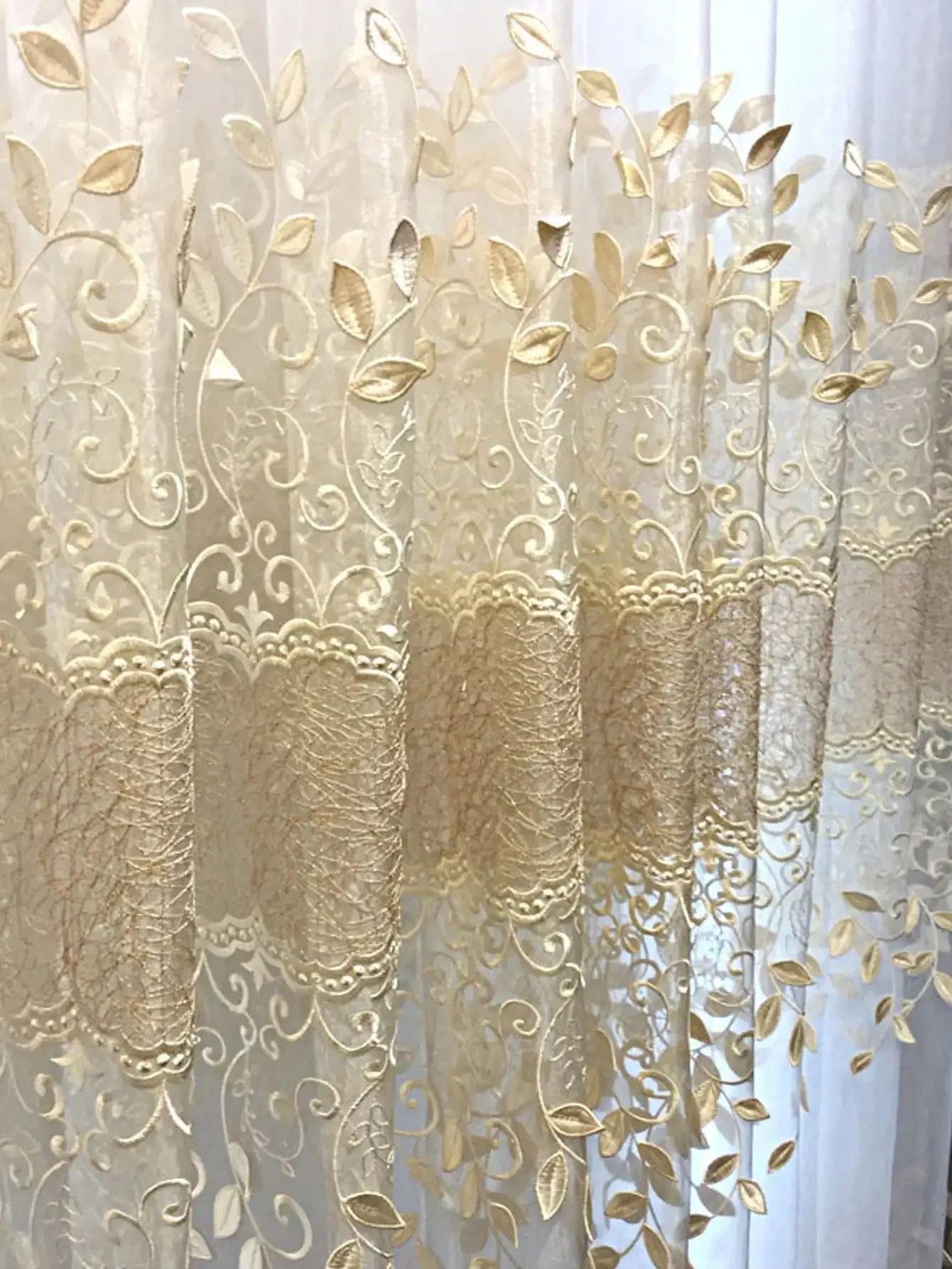 Curtains for Living Room Finished Window Curtains for Bedroom 1pc Embossed Leaf High Precision Embroidered Gauze