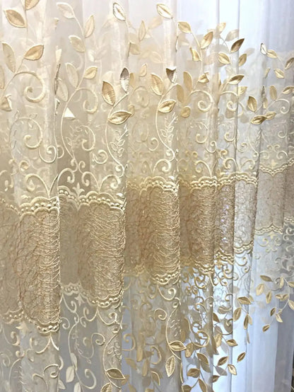 Curtains for Living Room Finished Window Curtains for Bedroom 1pc Embossed Leaf High Precision Embroidered Gauze