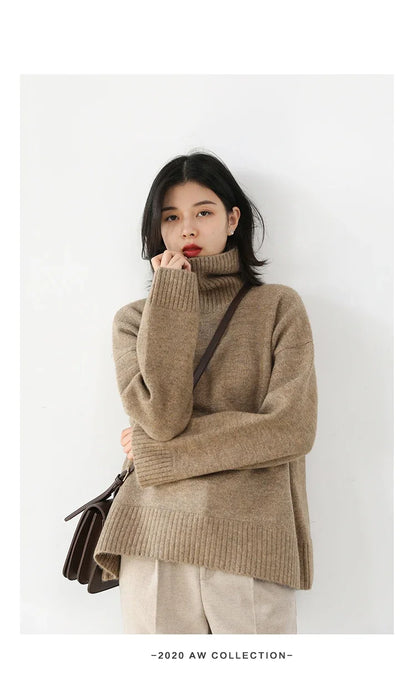 CHIC VEN Women's Sweater Autumn Winter New Turtleneck Knit Pullover Loose Clothes for Women Warm Solid Basic Female Tops 2023