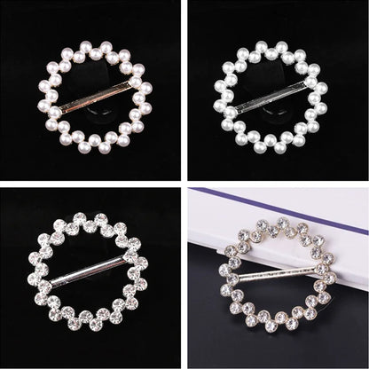 Round Brooches Pearl Rhinestone Brooch Women's Elegant Clothing Shawl Scarf Buckle Pins Jewelry T-shirt Corner Knotted Buckles