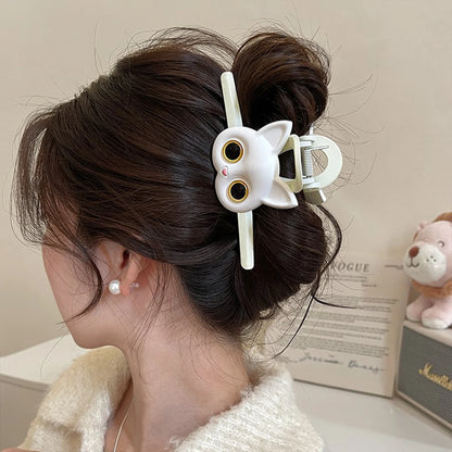 Cute cat large plate hairpin on the back of the woman's head, shark clip grip clip hairpin head