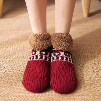 Warm Slipper Socks Women Winter Floor Socks Super Soft Lined with Grippers Socks Non-slip Knitted Adult Plus Fleece Carpet Sox