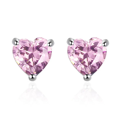 925 Sterling Silver Pink White Purple Red Heart Zircon Stud Earrings For Women Piercing Wedding Jewelry Wholesale Argent 925