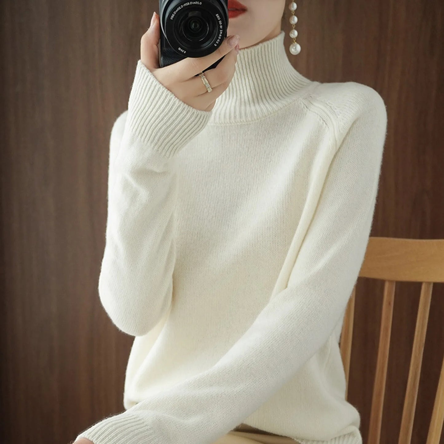 Women's Long Sleeved Knitted Sweater Standing Collar Autumn Winter Top Sweater Women Sweaters for Autumn Winter Women Clothing