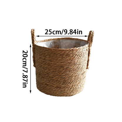 1PC Nordic Handmade Straw Woven Flower Pot Planter Basket Laundry Dirty Clothes Storage Potted Garden Green Plant Flower Holders