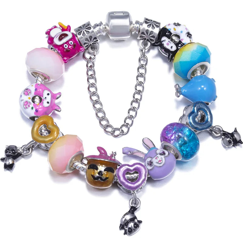 New Trendy Cartoon Anime Charm Beads Pendant With Snake Chain Fashion Bracelet For Women Children Girlfriend Jewelry Gift