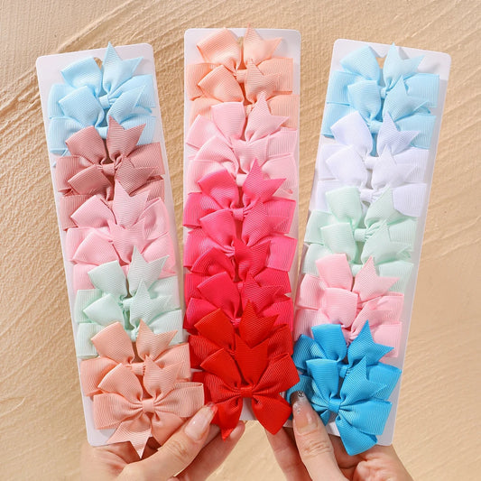 10pcs/set Solid Colors Grosgrain Ribbon Bows Clips Hairpin Girl's hair bows Boutique Hair Clip Headware Kids Hair Accessories