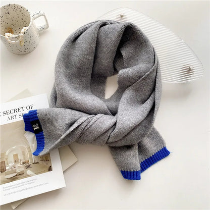 2022 Fashion Soft Woolen Yarn Knitted Scarf Unisex Winter Plain Klein Blue Warm Thick Neckerchief Foulards Stole Bufandas Hijab