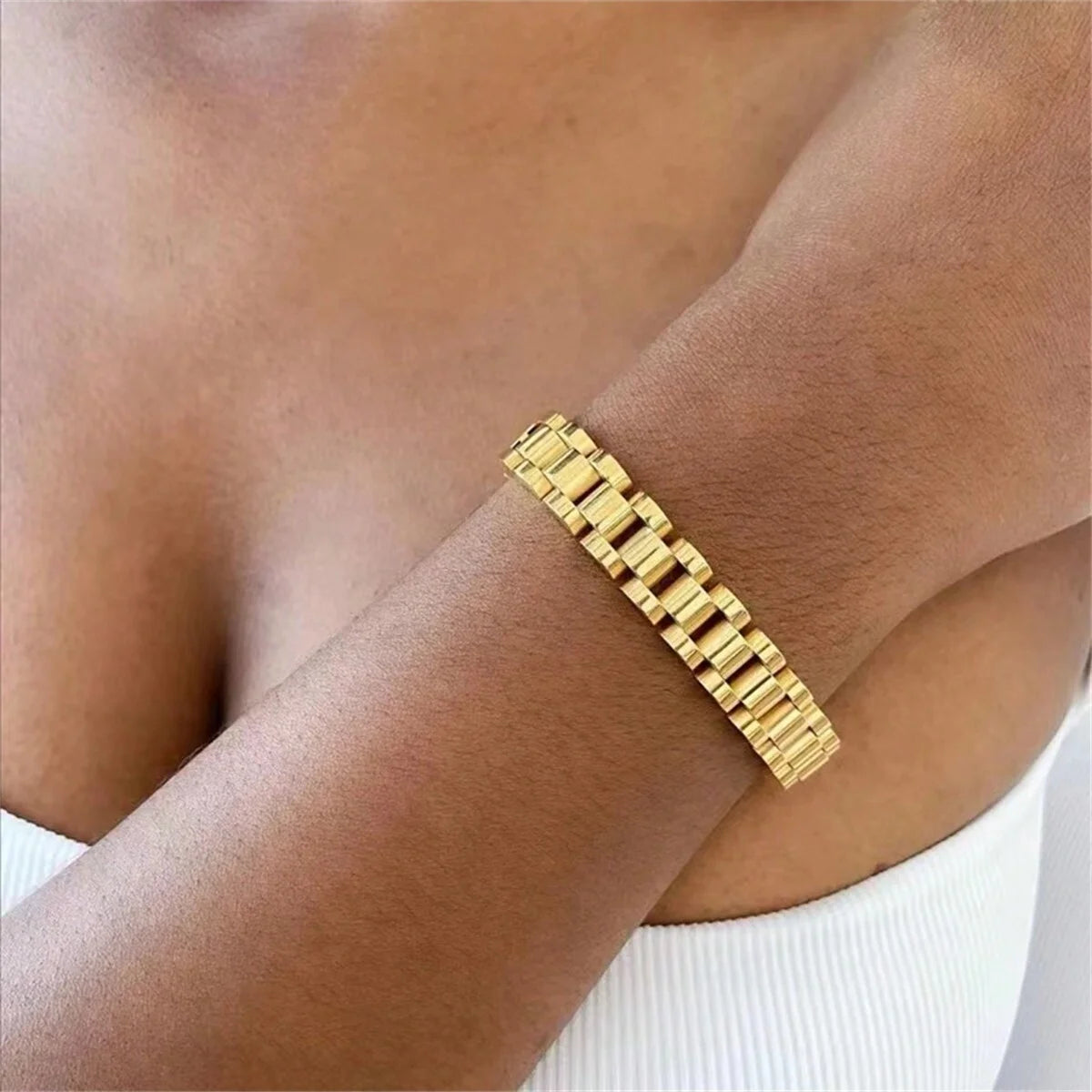 2024 New Vintage 18K Gold Plated Stainless Steel Chain Bracelet for Women Men Couple Fashion Jewelry Gift