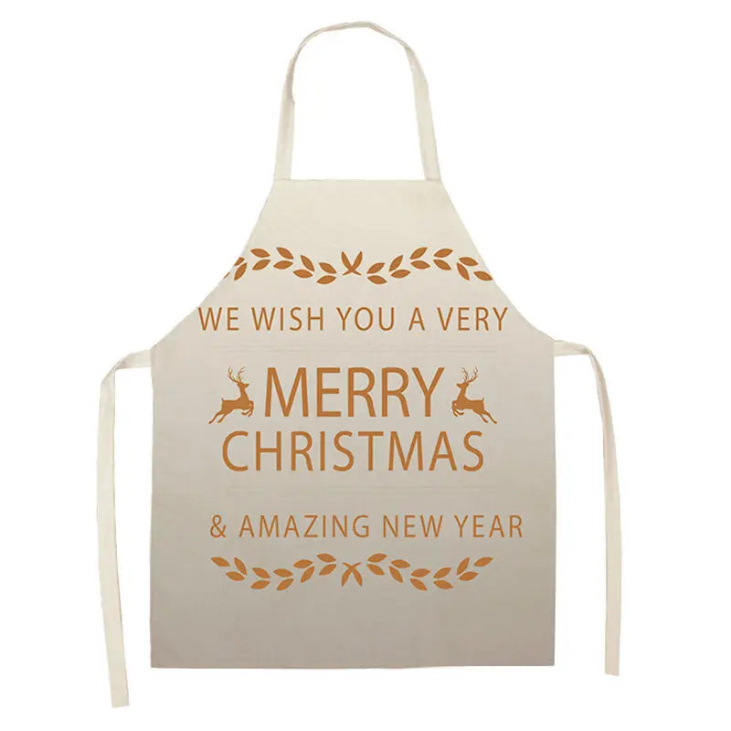 1Pcs Merry Christmas Apron for Woman Pinafore Cotton Linen Aprons 55x68cm Adult Bibs Kitchen Baking Cooking Accessories