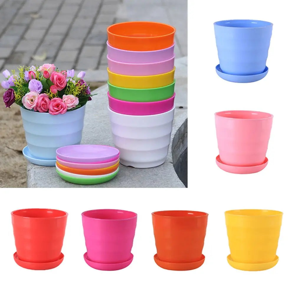 Colorful Plastic Flower Pot Green Plant With Trays Green Plant Succulent Plant Flowerpot Desktop Decoration Home &Garden Supply