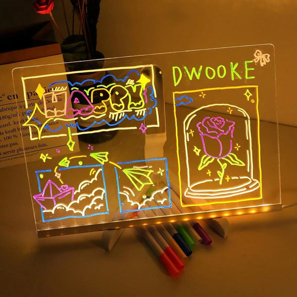 Light Up Acrylic Message Board Erasable Drawing Board Light with 7 Pen Drawing Board Table Light Advertising Boards Bedroom Deco