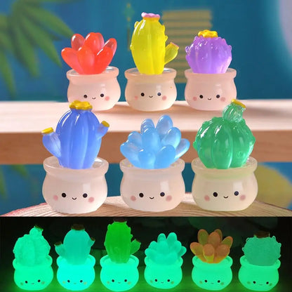 Cute Luminous Succulent Cactus Miniatures Mini Resin Crafts Cactus Potted Plants Ornaments Realistic Night Glow Cactus Figurine