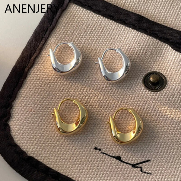 ANENJERY Geometric Small Hoop Earrings for Women Creative Simple Golden Silver Color Huggies Gift Jewelry