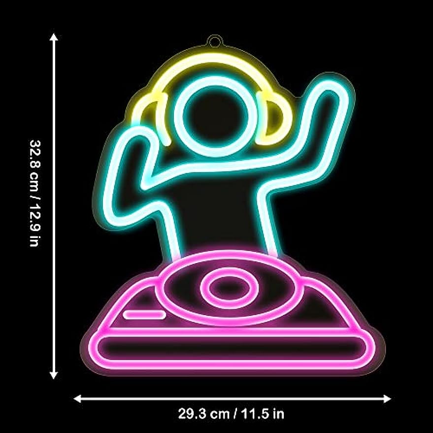 DJ Player LED Neon Signs with Dimmable Neon Decoration Gifts for Birthday Party for Bedroom Kidsroom Living Room Bar Gaming Room