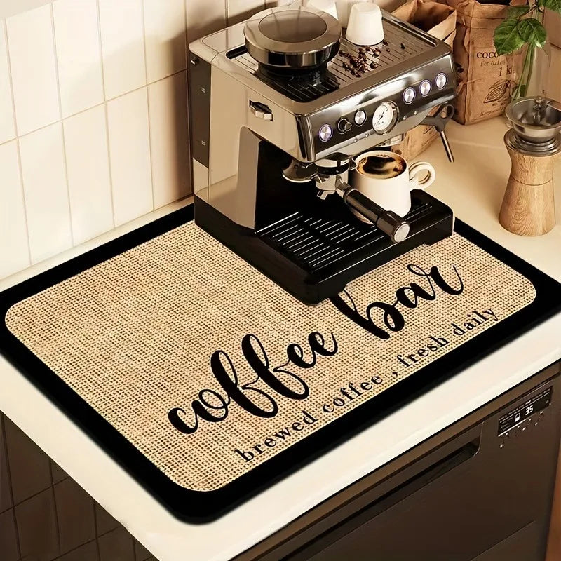 Coffee Print Dish Drying Mat Cafe Decor Table Pads Kitchen Super Absorbent Diatom Mud Rug Washable Tableware Drain Pad for Home