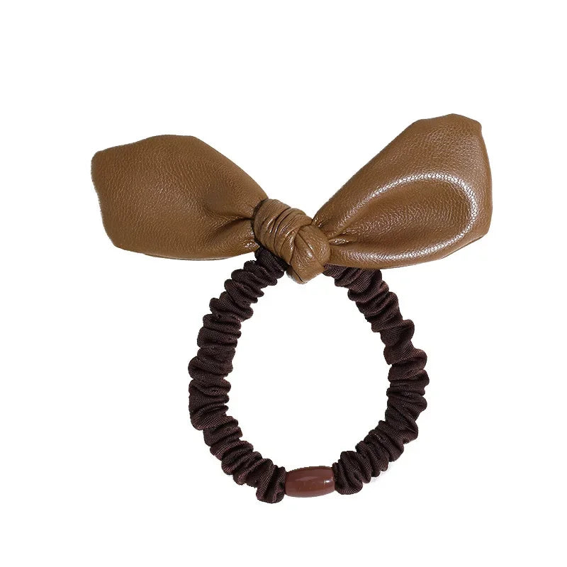 Korean New Leather Velvet Bow Elastic Bands Elegant Ponytail Hair Rope Hair Ties Headwear Girls Women Hair Accessories