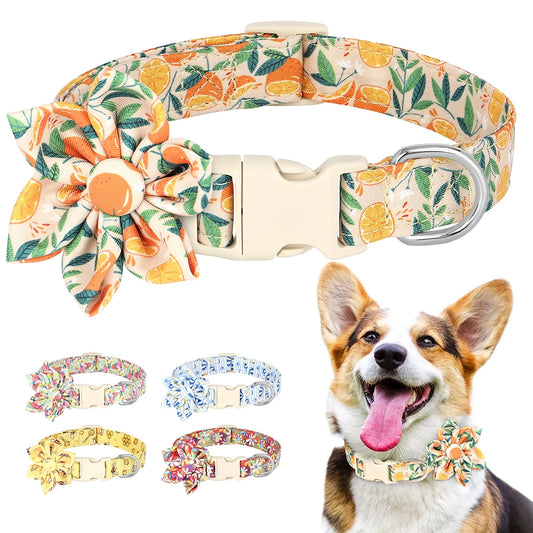 Nylon Dog Collar With Flower Accessories Print Pet Dog Collars Necklace Adjustable For Small Medium Large Dogs Puppy Chihuahua