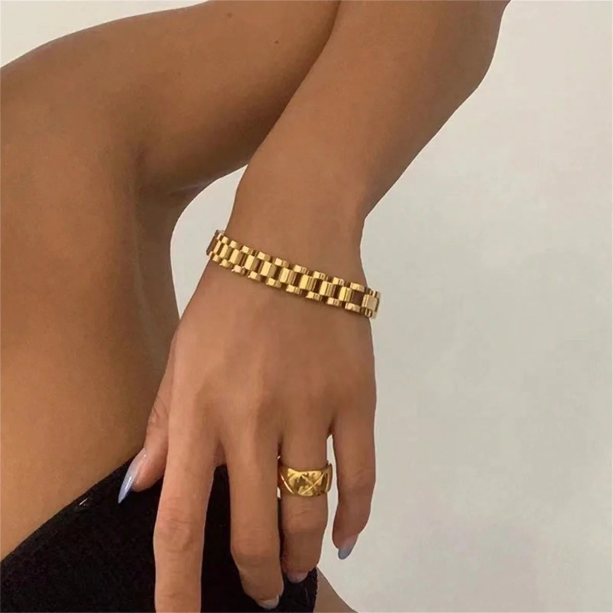 2024 New Vintage 18K Gold Plated Stainless Steel Chain Bracelet for Women Men Couple Fashion Jewelry Gift