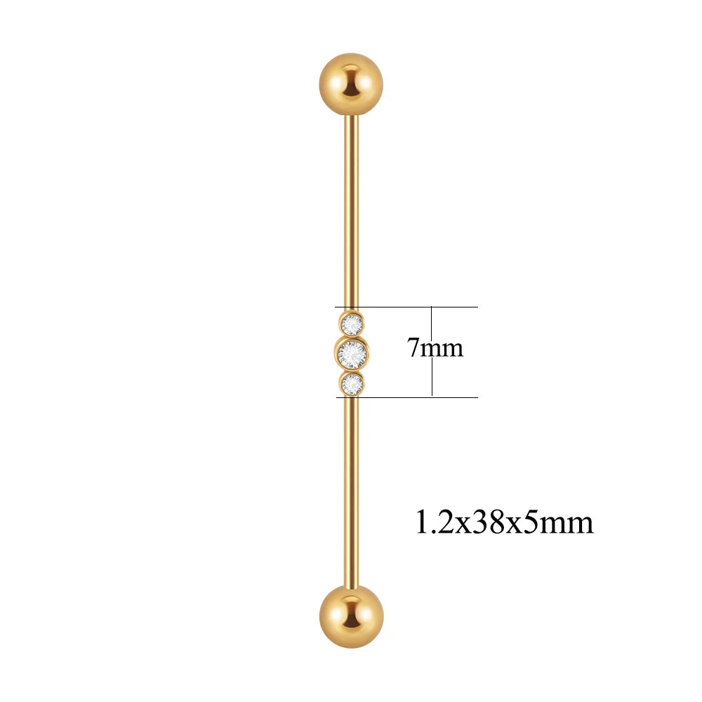 1PC Stainless Steel Industrial Barbell Long Bridge Micro Insert Zircon Earring Transversal Women Ear Piercing Jewelry 16G