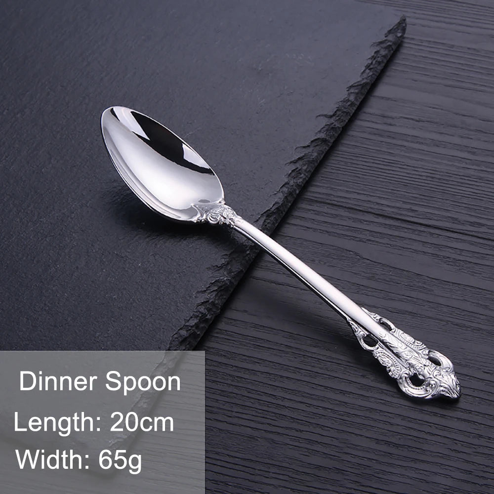 1Pcs Luxury Gold Cutlery Set Vintage Western Stainless Steel Tableware Kitchen Utensils Dinner Set Sliver Knife Fork Spoon