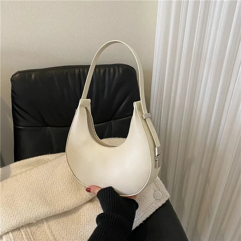 Underarm Bag New Tide Solid Color Casual Texture Fashion One Shoulder French Niche Crescent Shape