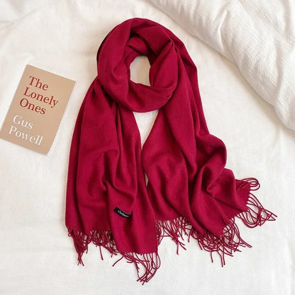 Solid Colors Cashmere Feel Scarfs for Women Winter Keep Warm Pashmina Scarfs Wraps Blanket Bufanda Women Scarves Stoles Foulard