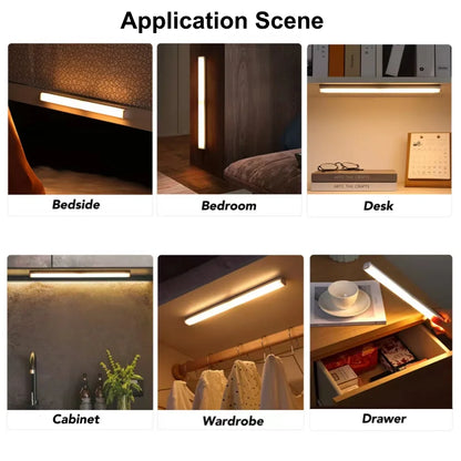 Rechargeable Induction Night Light Portable Cordless Magnetic Cabinet Lamp Motion Sensor LED Bar Light for Kitchen Bedside