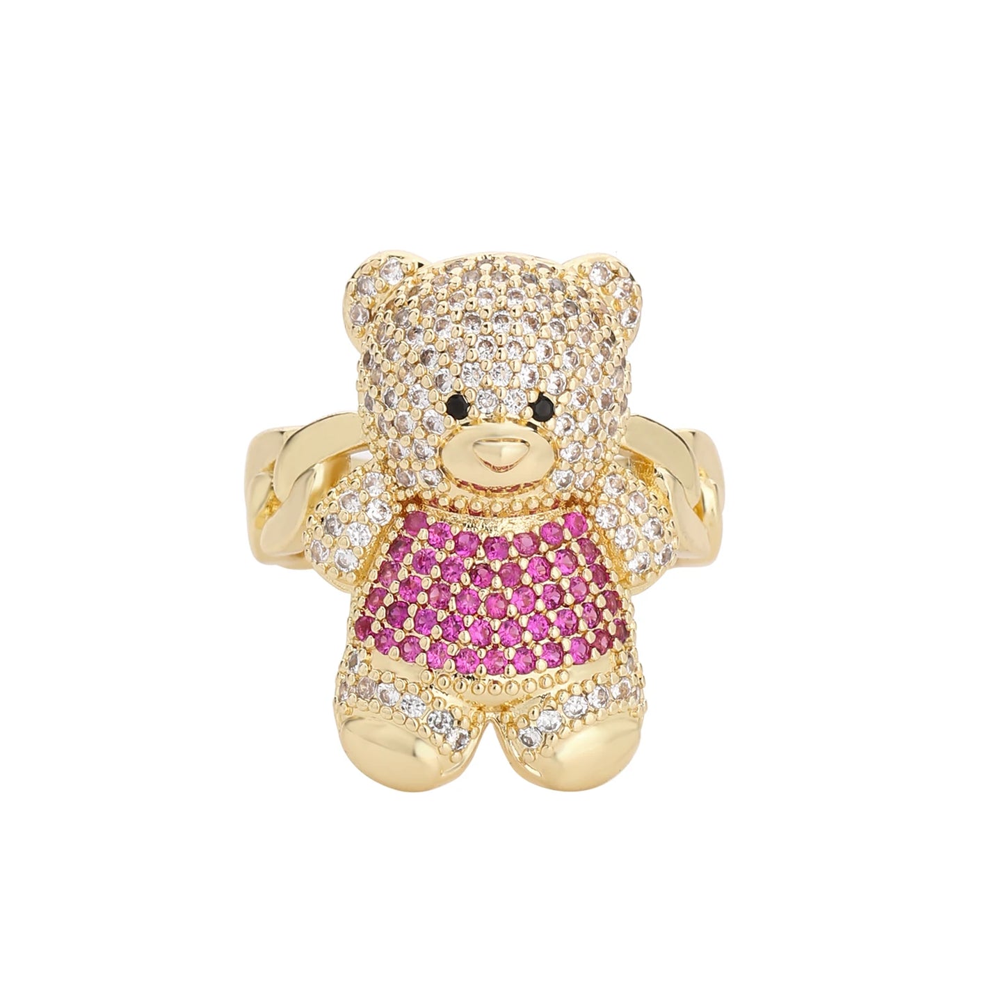 New Original 14k Gold Plated Fashion Colorful Cute Teddy Bear Ring Suitable for Women and Girls Animal Personality Jewelry