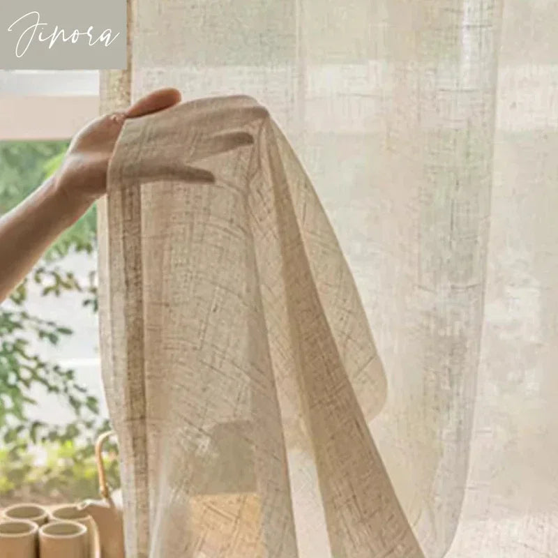 Cotton and Linen Texture Translucent Curtains for Bedroom Living Room with UV Protection Sheer Curtain Solid Color Yarn Custom