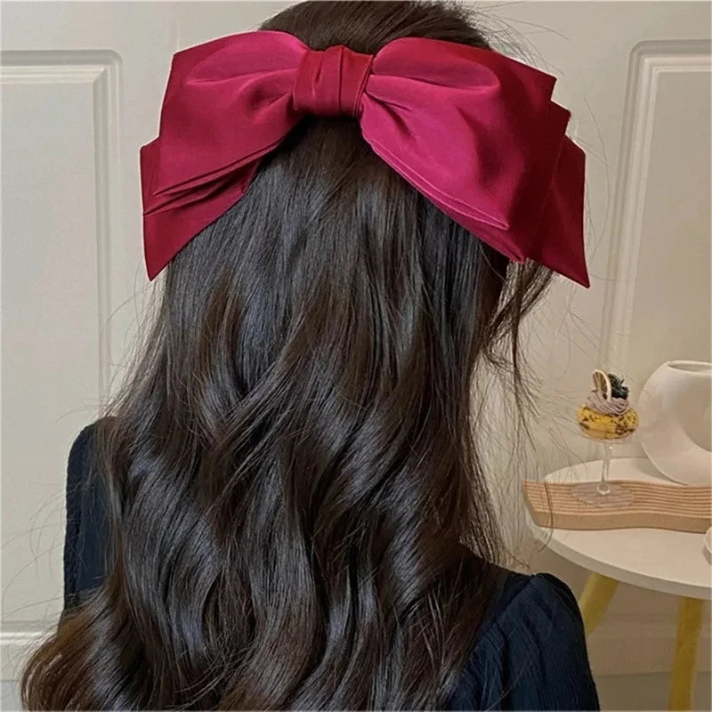 New Big Satin Hair Clip Hair Bows Girl Women Solid Pink Black Multi Layer Hair Pin Korean Fashion Pinches for Hair Accessories