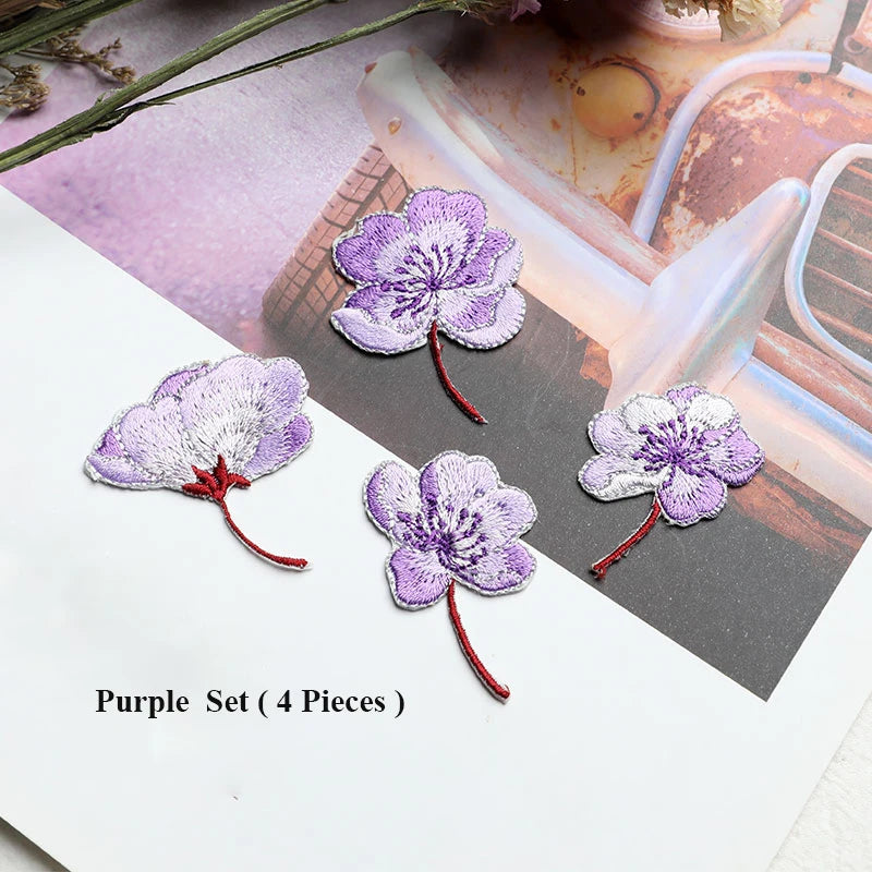 Small Begonia Blossoms Flower Patch Iron on Applique Floral Patch for Clothes Fabric Iron to Stick DIY Coat Jeans Accessories