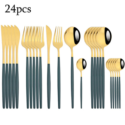 Zoseil Cutlery Set in Red and Gold Stainless Steel 24 Pcs Dinnerware Set in Flatware Kitchen Dinner Mmirror Stainless Steel