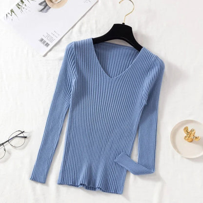 Autumn Winter Women Sweaters Casual Long Sleeve Knitted V Neck Pullover Sweater Femme Basic Solid Jersey Tops Fashion Clothes