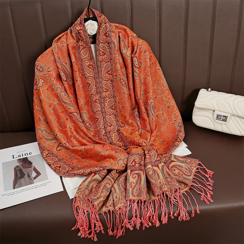 Women Autumn Cashmere Pashmina Shawl Wrap Warm Winter Scarves Female Foulard Cotton Stoles Scarf Tassel Blanket Poncho Stoles