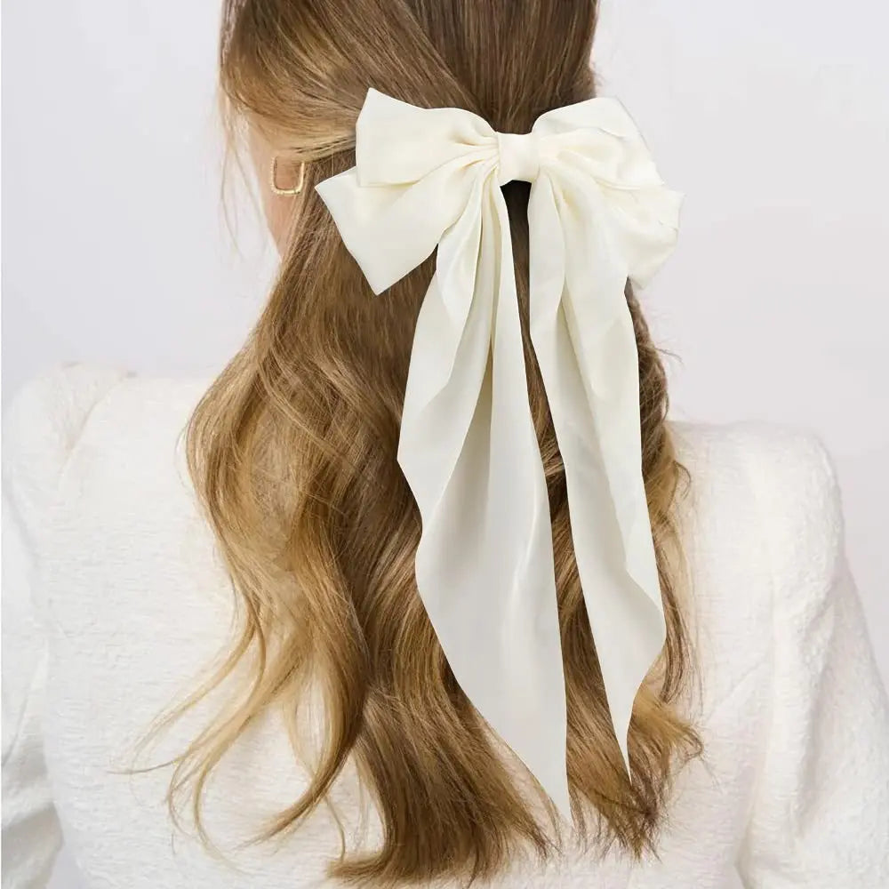 Fashion Solid Satin Spring Clip Simple Sweet Bowknot Hairpins Women Elegant Bow Ribbon Hair Clip Hair Accessories for Girls ﻿