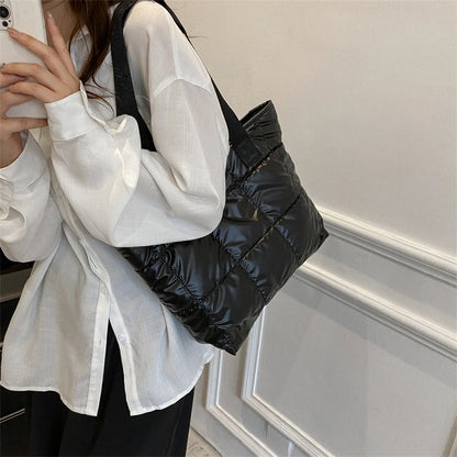 Fashion Ladies Tote Handbags Large Capacity Cotton Padded Top-handle Bags Rhombus Purses Handbags Quilted Solid for Office Work