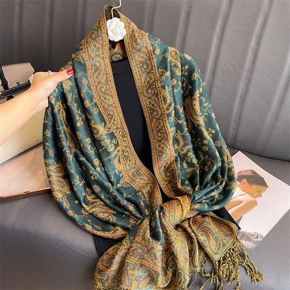 Women Autumn Cashmere Pashmina Shawl Wrap Warm Winter Scarves Female Foulard Cotton Stoles Scarf Tassel Blanket Poncho Stoles