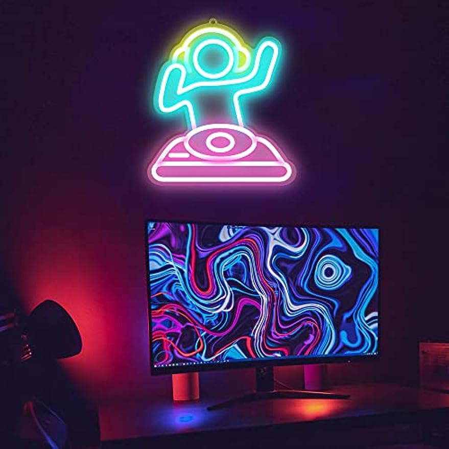 DJ Player LED Neon Signs with Dimmable Neon Decoration Gifts for Birthday Party for Bedroom Kidsroom Living Room Bar Gaming Room