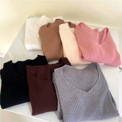 2025 Autumn Winter Women Sweaters Casual Long Sleeve Knitted Pullover Sweater Femme Basic Solid Jersey Tops Fashion Clothes