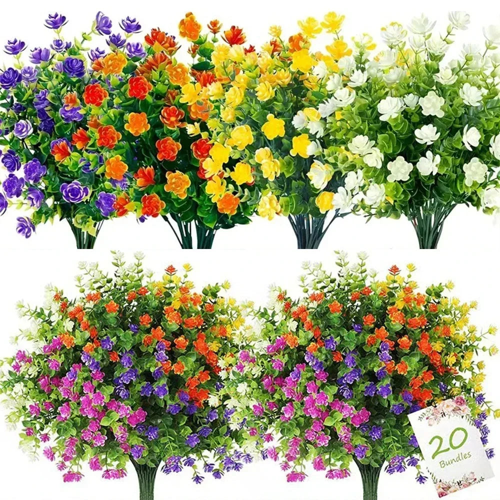 1 Bundle Artificial Flowers Outdoor UV Resistant Greenery Shrubs Plants Fake Flower for Kitchen Office Wedding Garden Decor